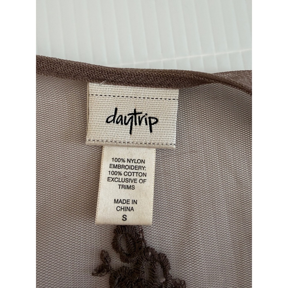 Daytrip Sheer Embroidered Kimono Duster Brown Lace Trim Size S Boho Whimsigoth - Picture 4 of 6